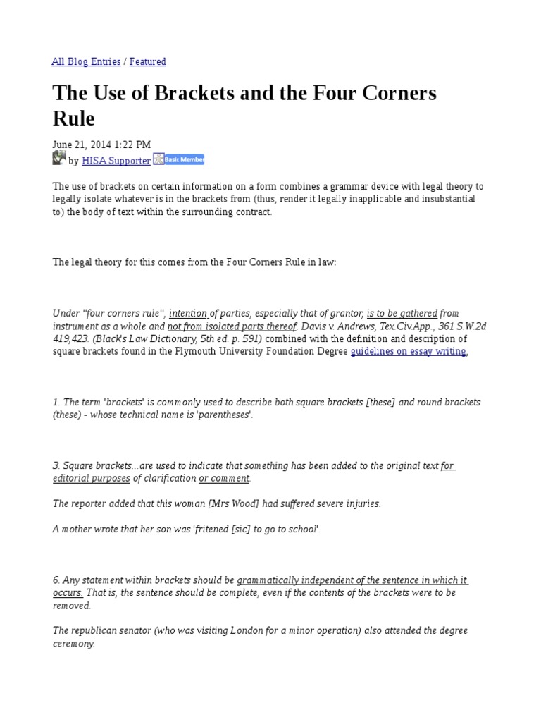 Four Corners Rule Bracket Government