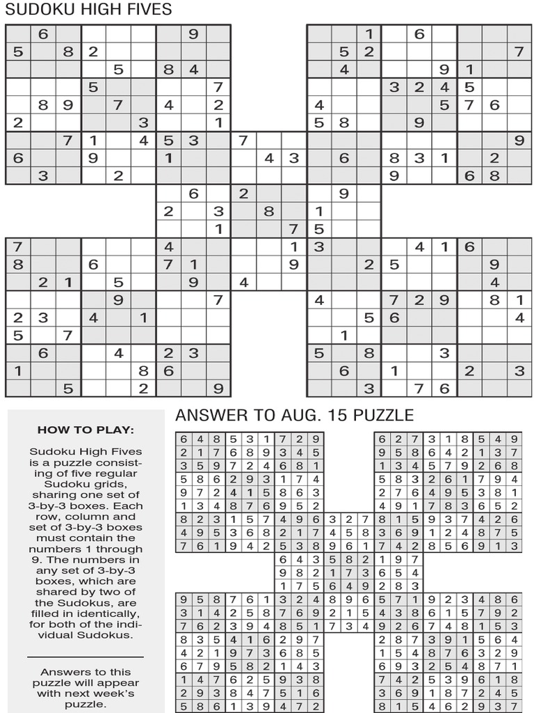 printable high five sudoku aug22