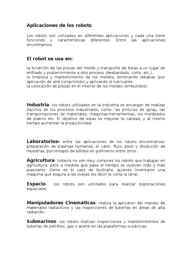 Aplicaciones de los Robots en Diversos Sectores | PDF | Robot | Robótica