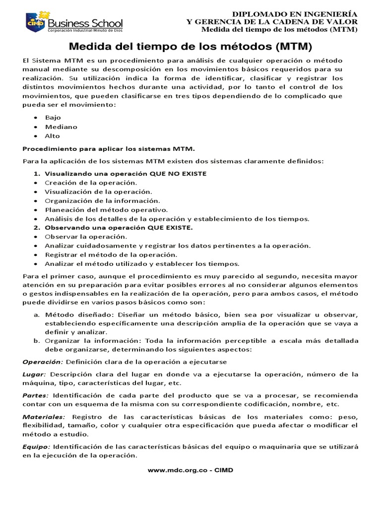 Análisis MTM en Ingeniería y Gerencia | PDF | Tornillo | Hora