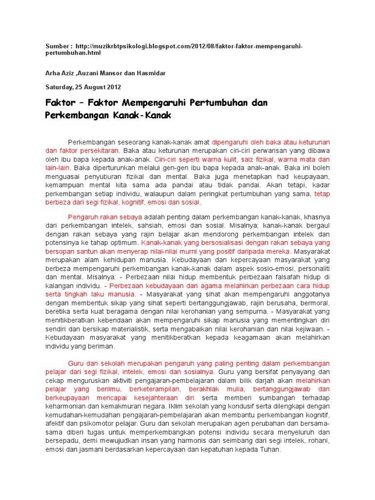 Faktor Faktor Perkembangan Kanak Kanak Pdf