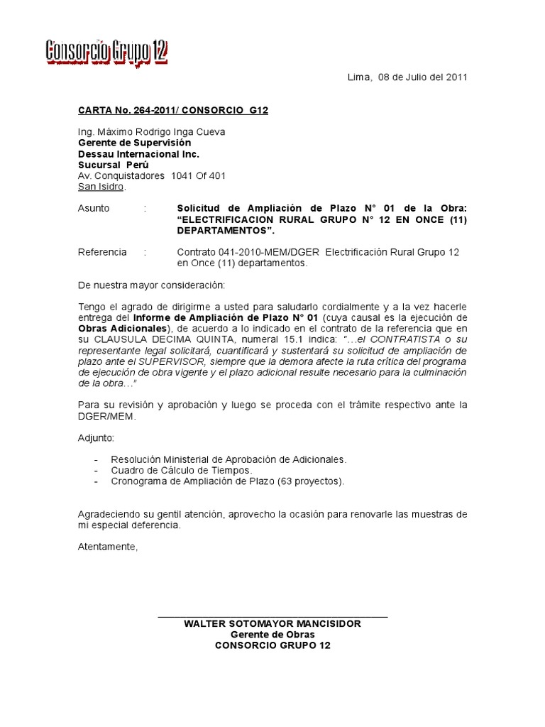 Carta Solicitud Ampliacion Plazo N 01 Poder Fisica Cantidad