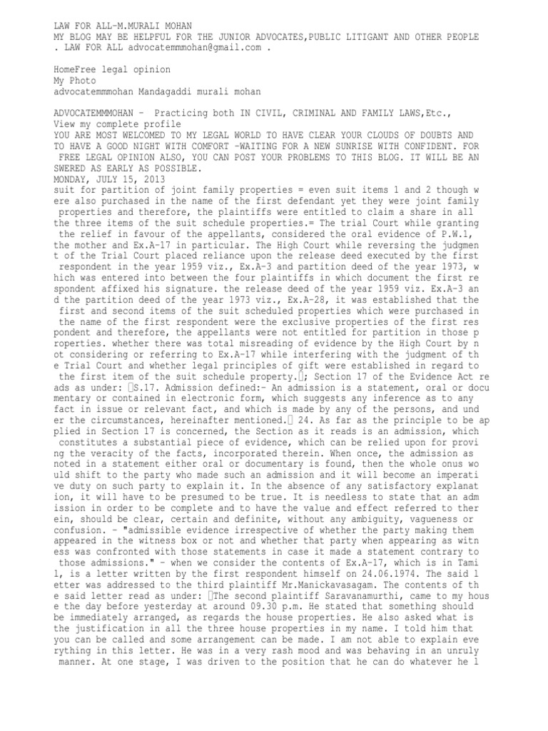 Important Huf Partition PDF Lawsuit Judgment (Law)