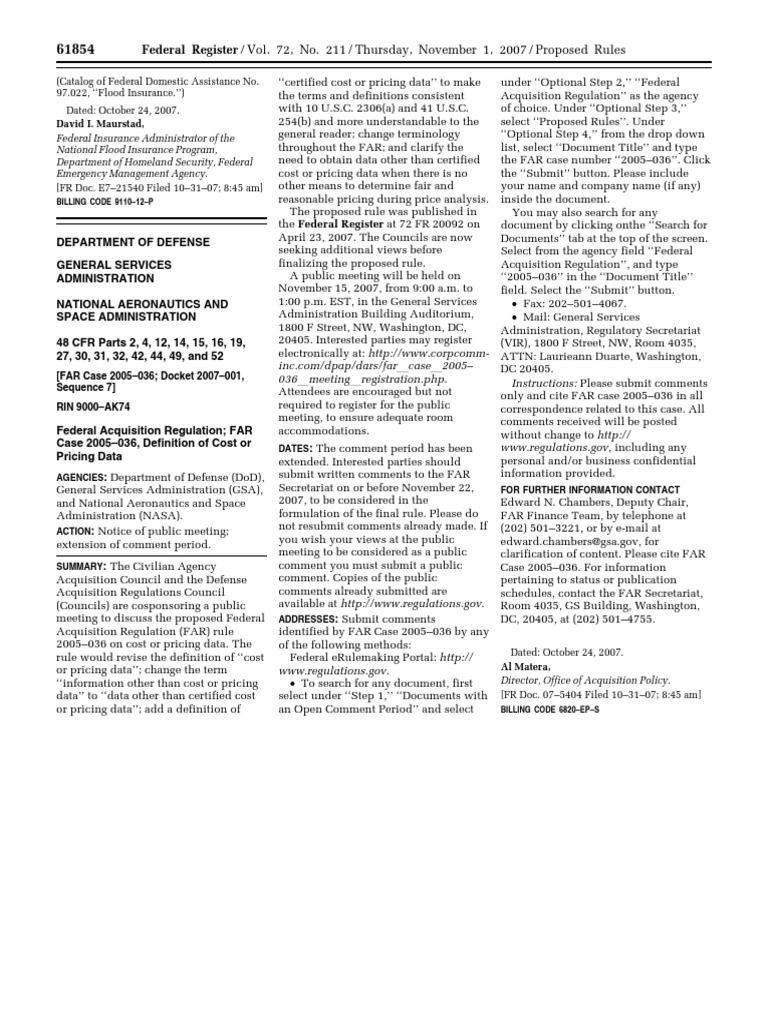 Proposed Rule: Federal Acquisition Regulation (FAR) : Cost or Pricing ...