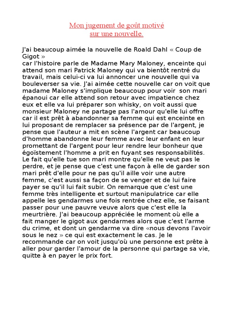 Mon Jugement de Goût Motivé Sur Une Nouvelle  Odt  PDF