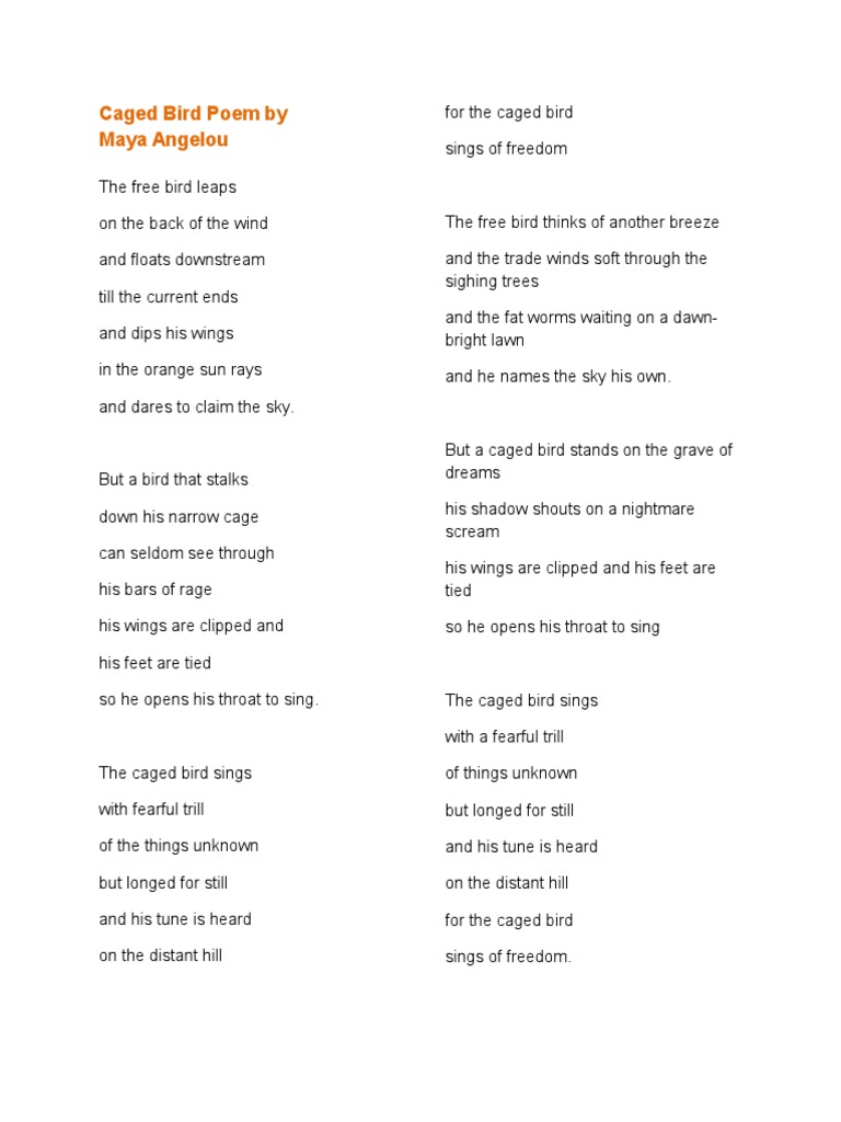 Caged Bird Poem by Maya Angelou | PDF