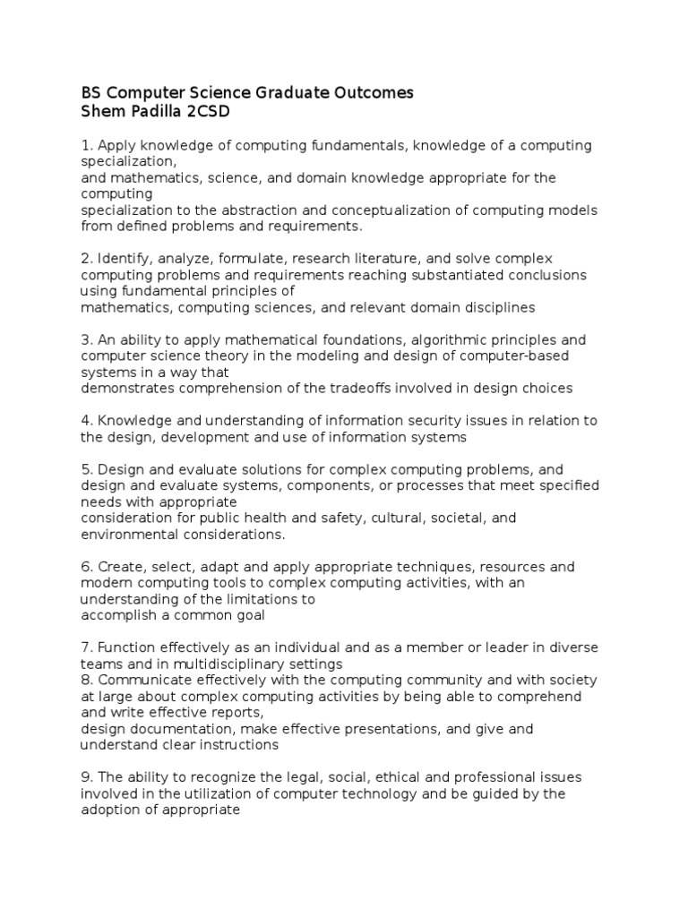 BS Computer Science Graduate Skills | PDF