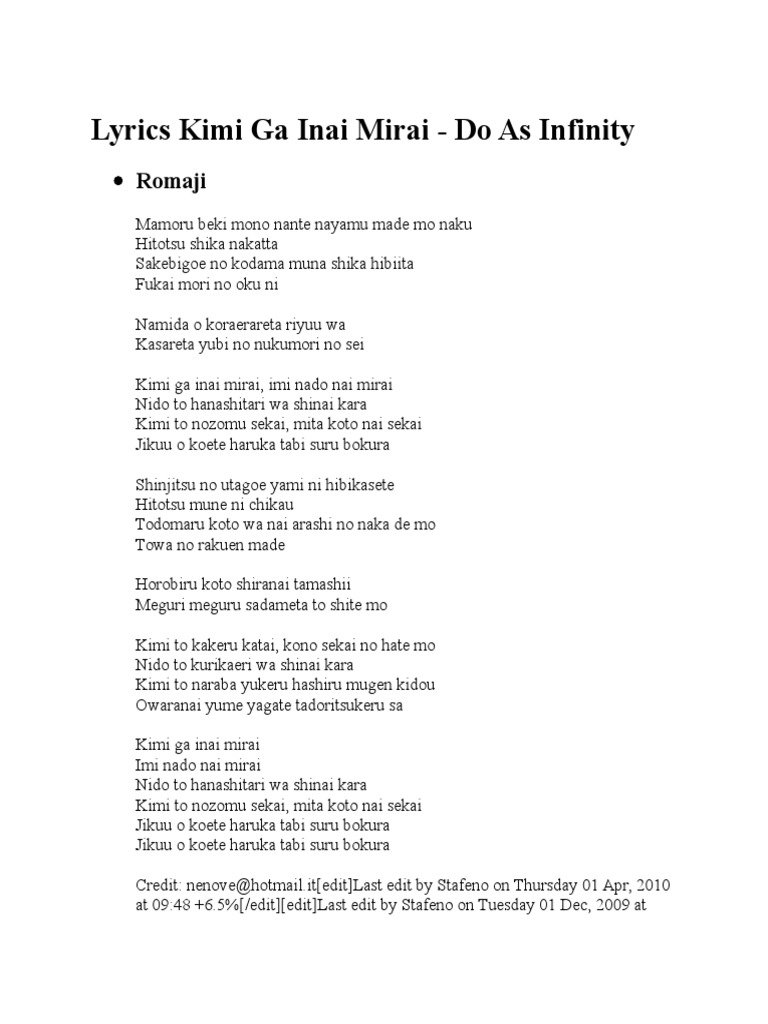 Lyrics Kimi Ga Inai Mirai Pdf