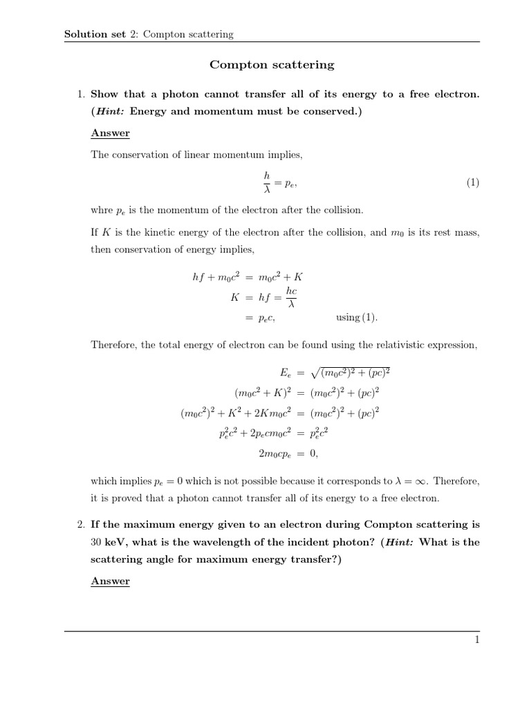 Solution Set 2: Compton Scattering | PDF | Teaching Methods & Materials