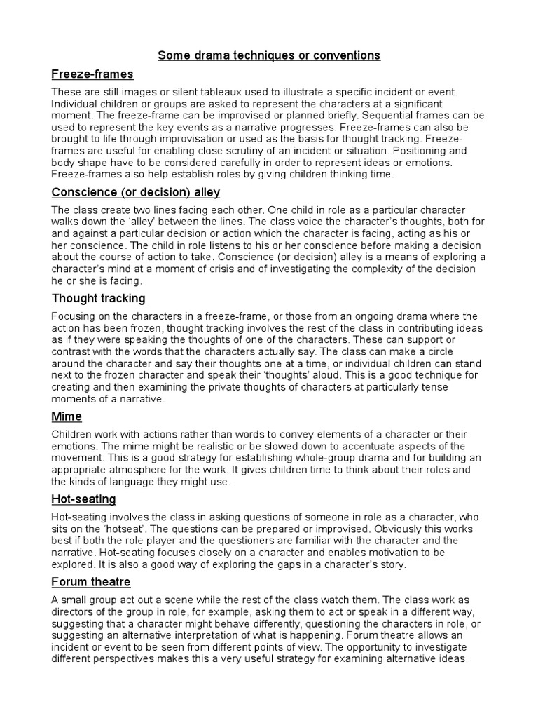 Some Drama Techniques or Conventions | PDF | Narration | Narrative