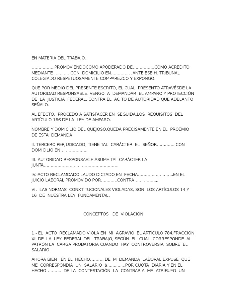 Amparo Directo en Materia Laboral | PDF