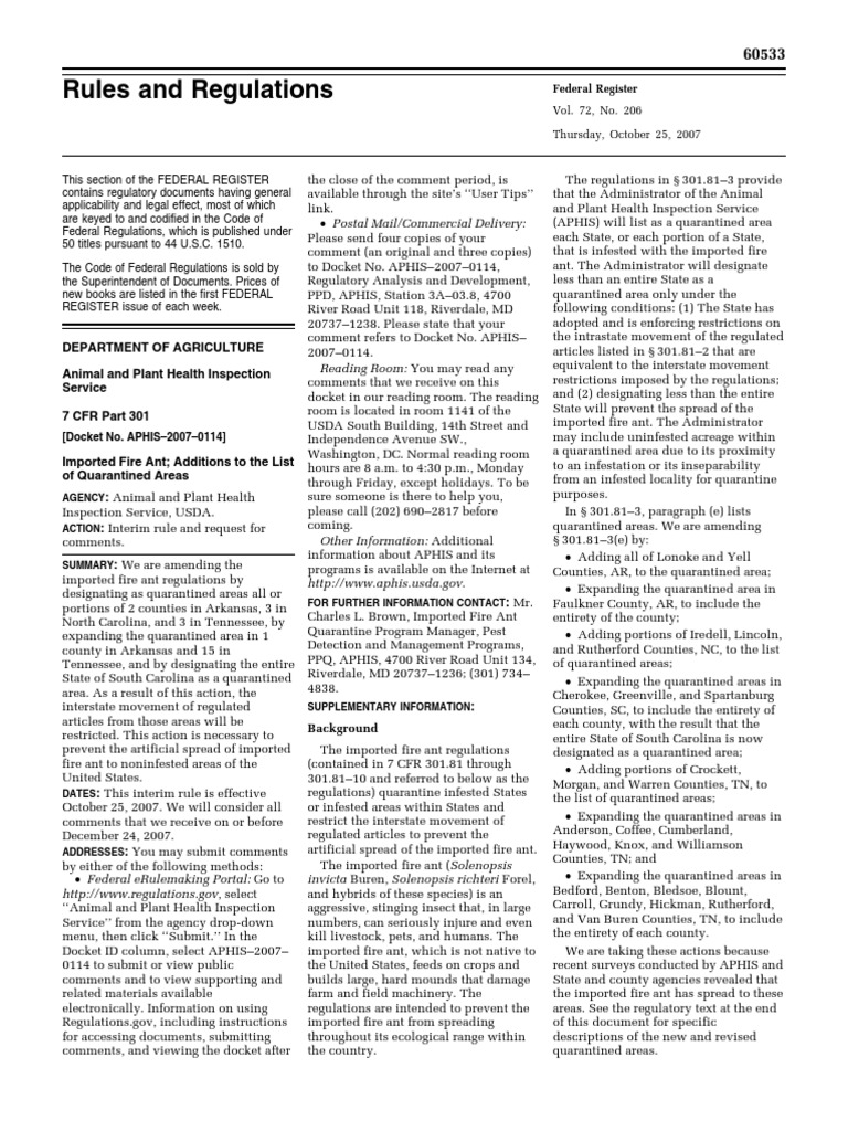 Imported Fire Ant Quarantine Update | PDF | Farms | Livestock