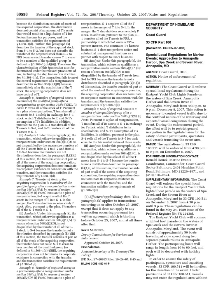 Rule Ports and Waterways Safety Regulated Navigation Areas, Safety Zones, Security Zones, Etc