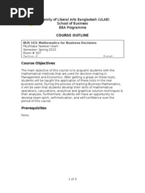 Bus 103 Course Outline Summer 2015 Doc Calculus Exponential Function