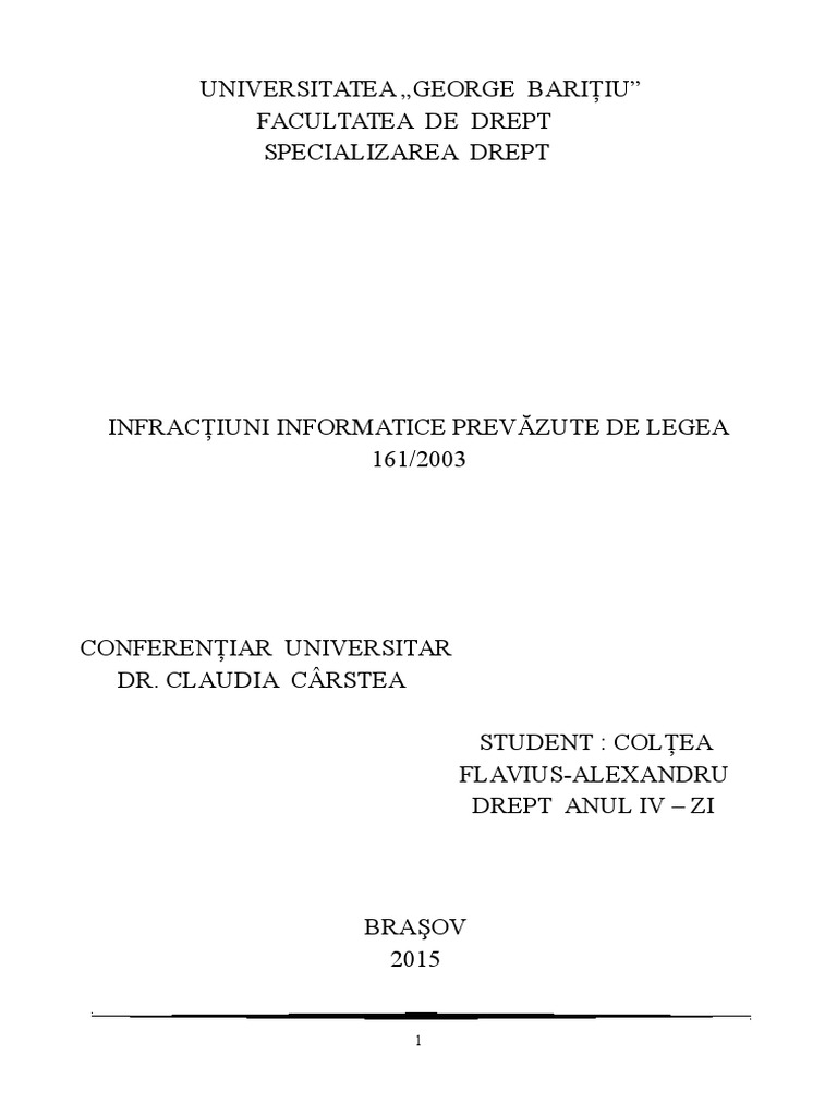 Infractiuni Informatice Prevazute de Legea 161.2003 | PDF