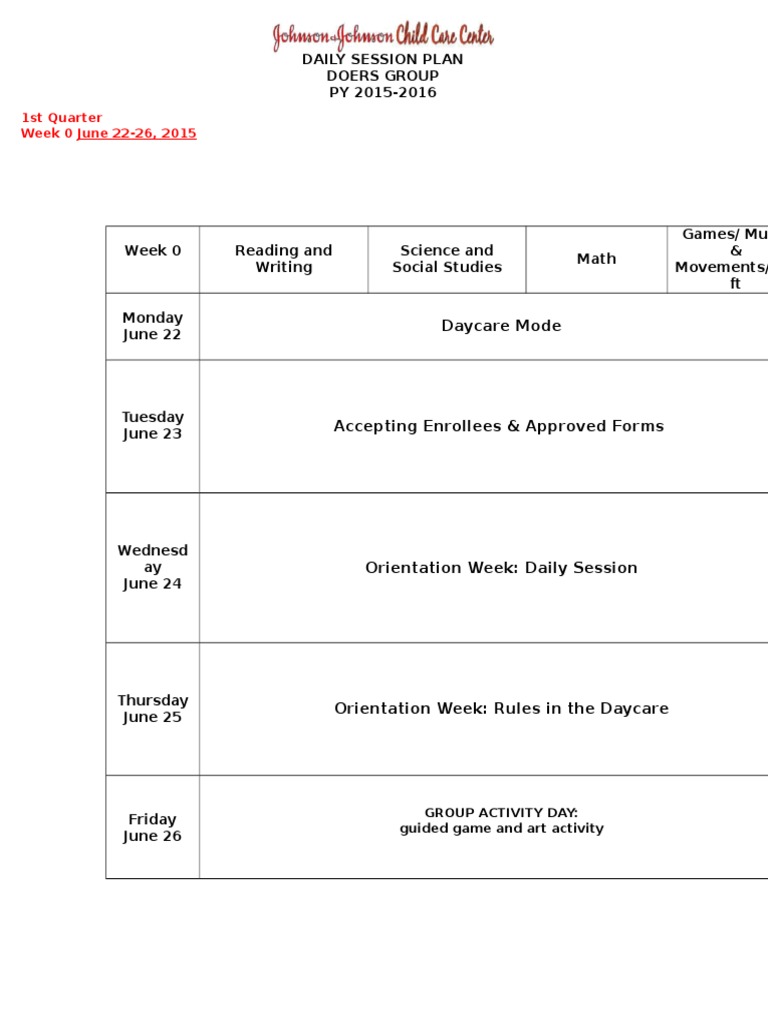 Week 0 Daycare Session Plan 2015 | PDF | Career & Growth | Social Science