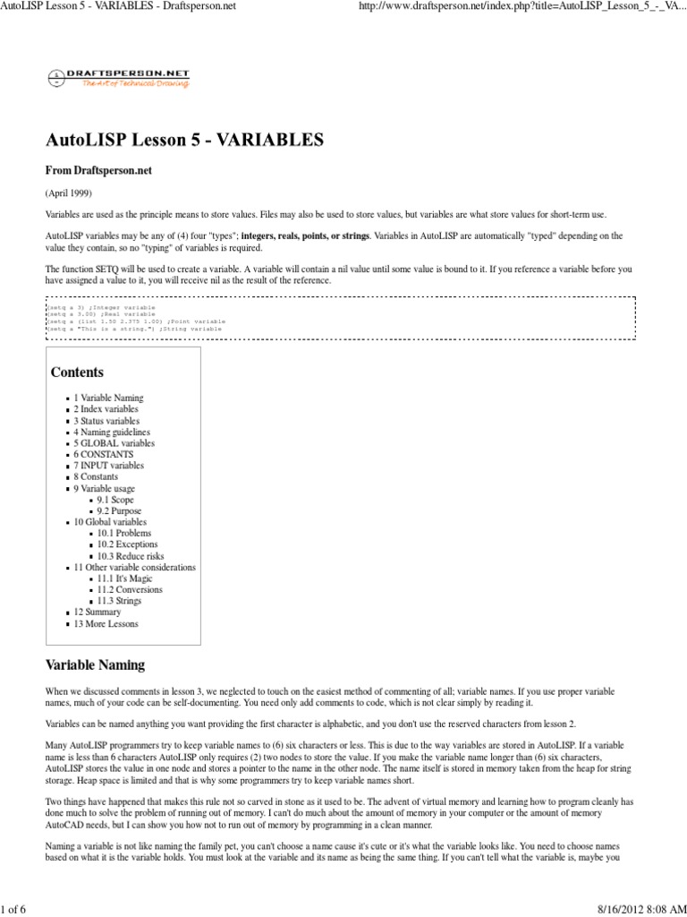Managing Global Variables in AutoLISP | PDF | Variable (Computer ...