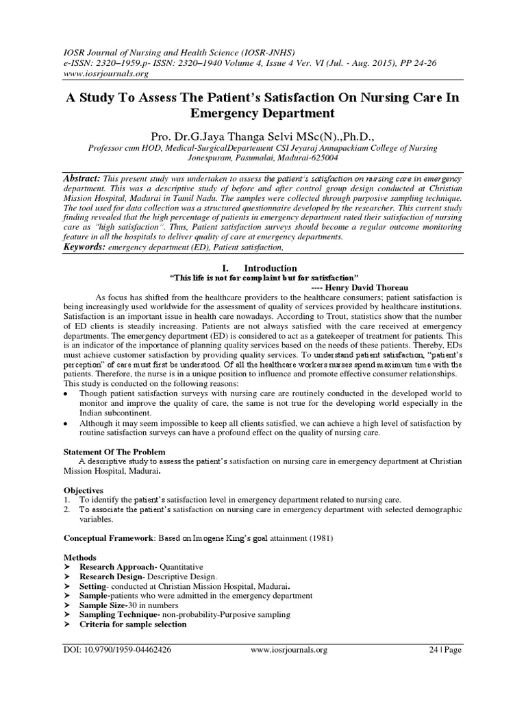 Patient Satisfaction in Emergency Nursing | PDF | Emergency Department ...
