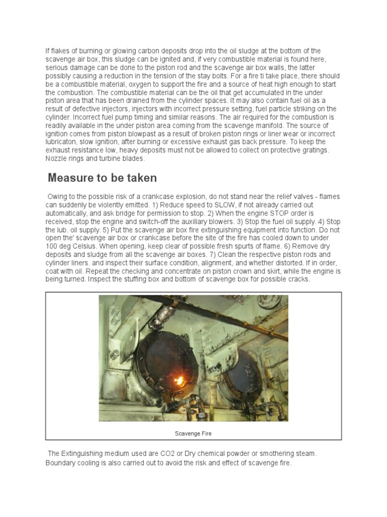 Measure To Be Taken: Scavenge Fire | PDF | Combustion | Internal ...