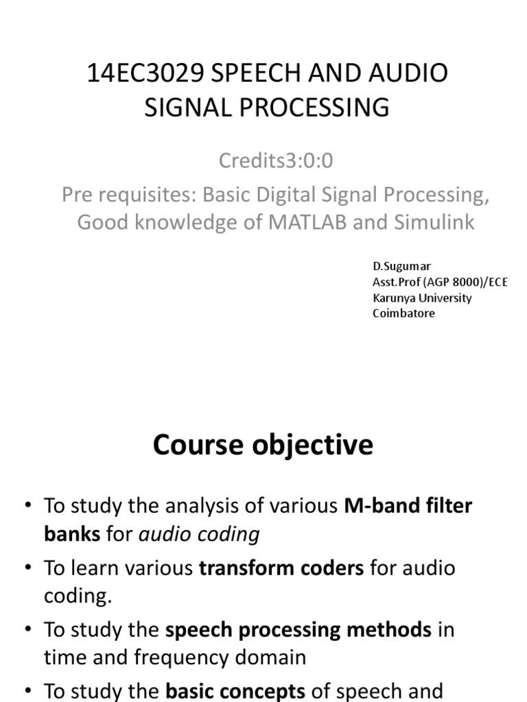 Speech and Audio Signal Processing Course | PDF