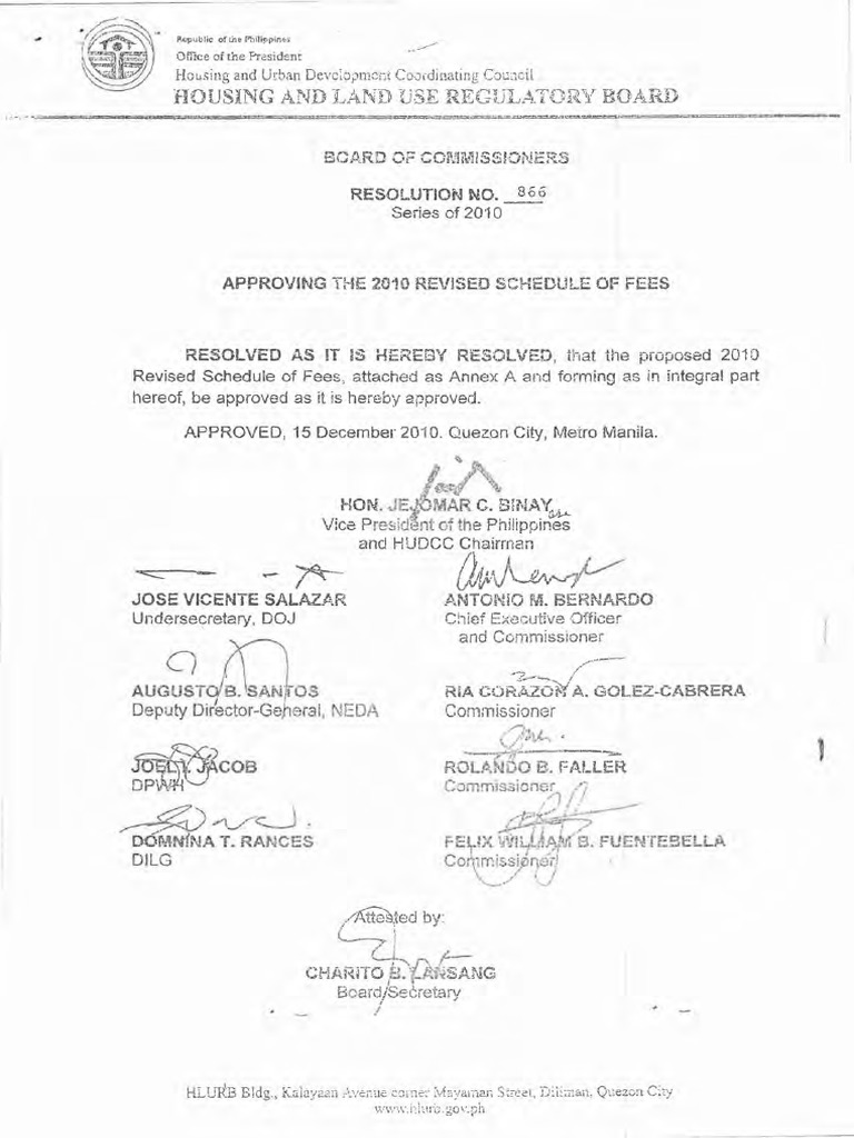 HLURB Board Resolution 866 | PDF