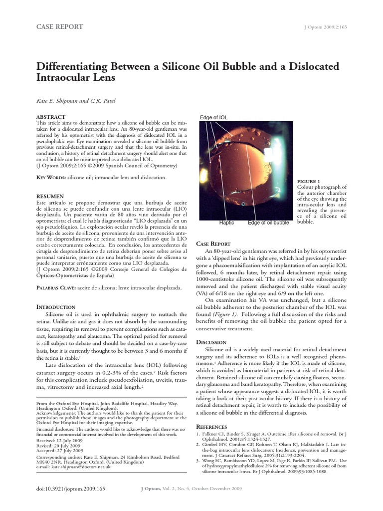 Differentiating Between a Silicone Oil Bubble.pdf Ophthalmology Senses