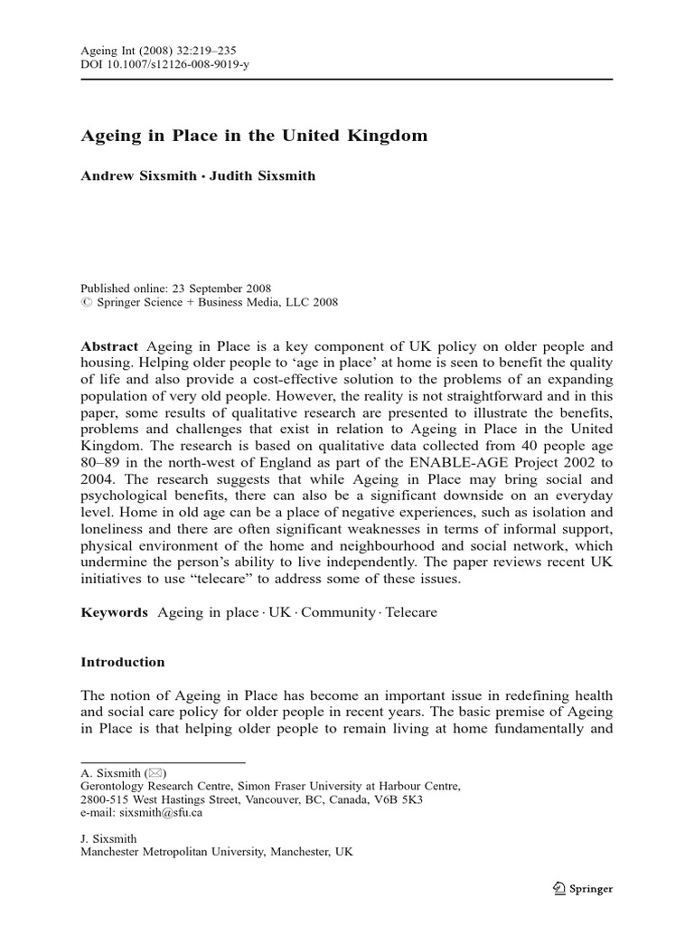 Ageing in Place: Challenges for the Elderly | PDF | Old Age | Ageing