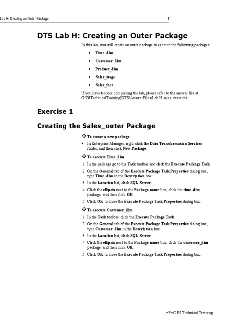 DTS Lab H: Creating An Outer Package | PDF | Information Technology ...