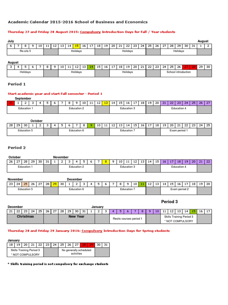 Academic Calendar SBE 20152016 STUDENT PDF Academic Term Observances