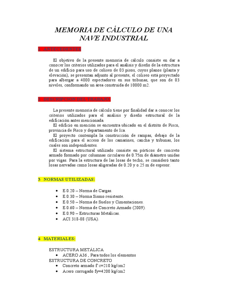 Memoria de Calculo - Nave Industrial | PDF | Barlovento y sotavento ...