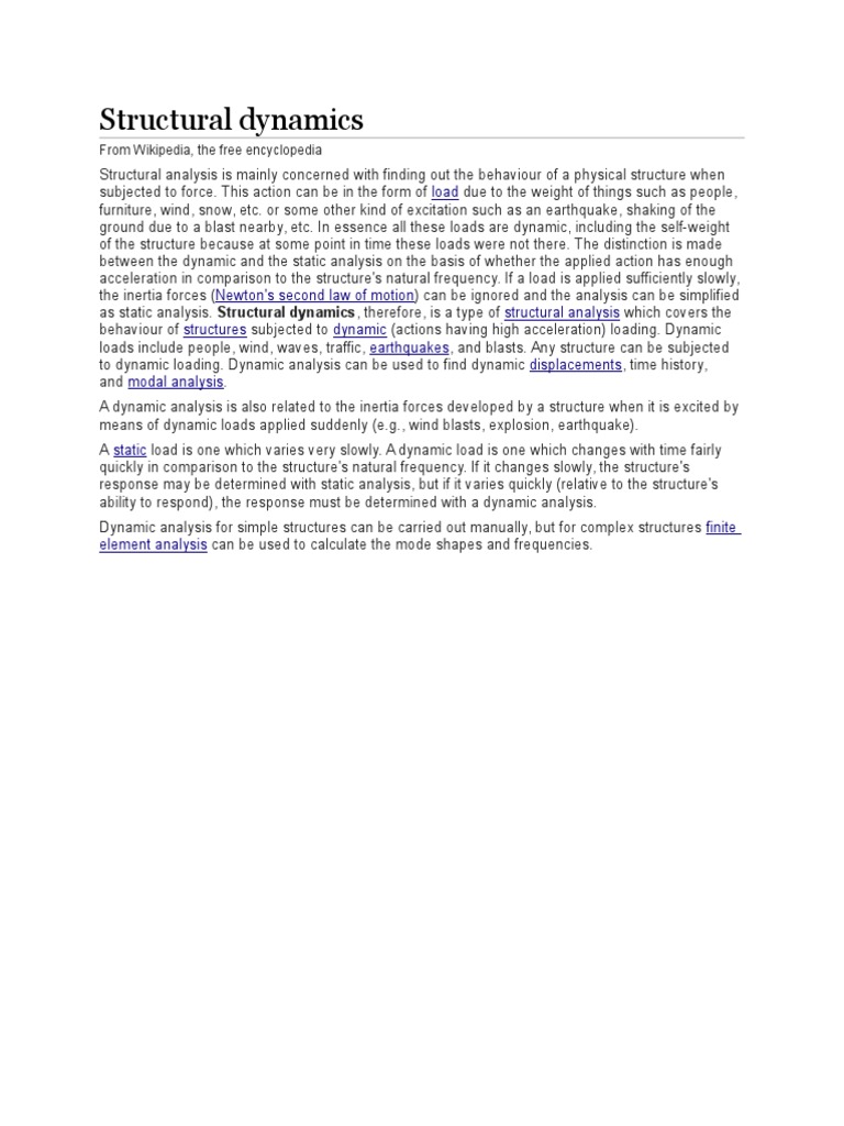 Structural Dynamics: From Wikipedia, The Free Encyclopedia | PDF ...