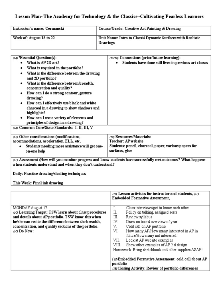 AP Art Lesson Plan: Dynamic Surfaces | PDF | Drawing | Educational ...