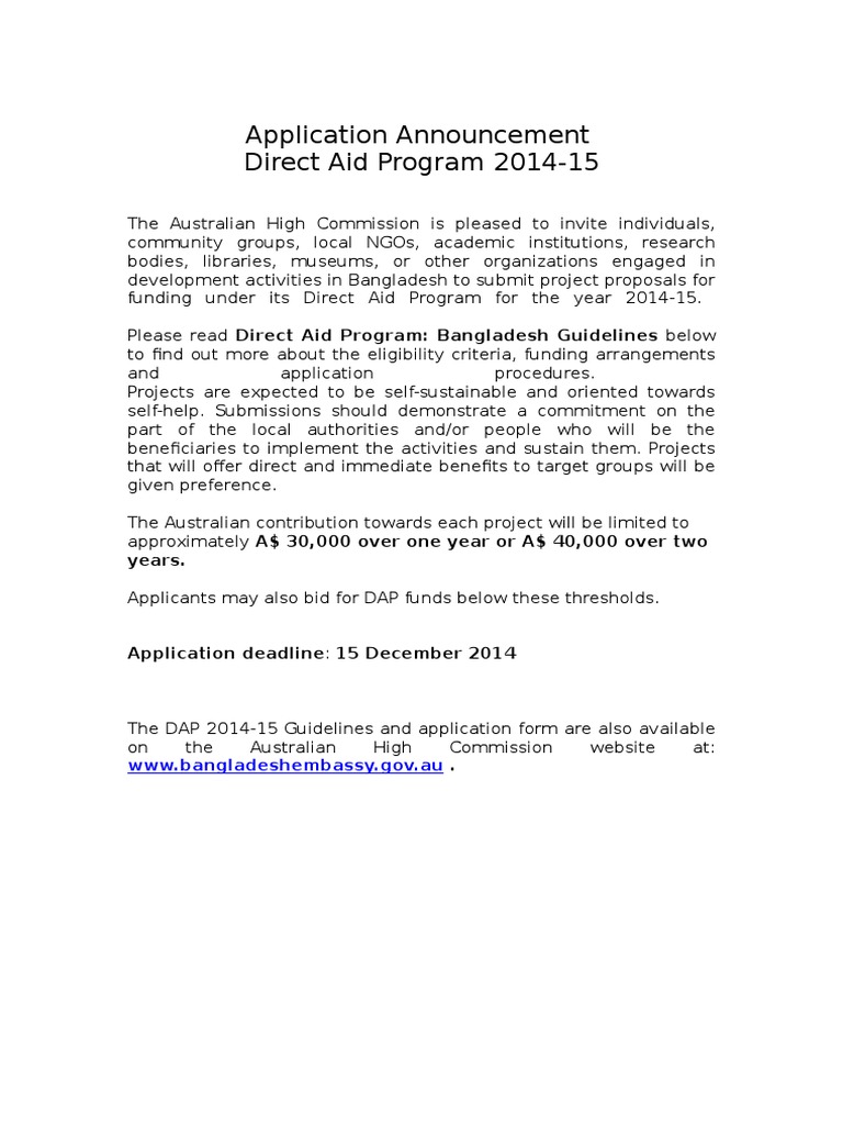 Direct Aid Program 2014-15 Applications | PDF