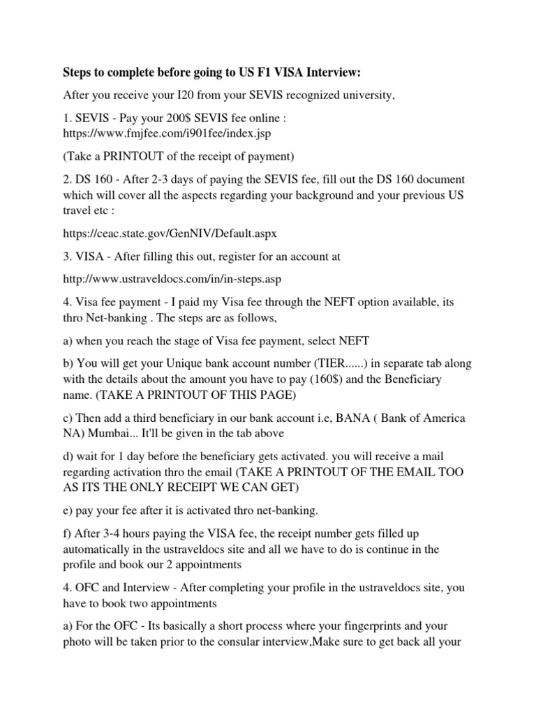F1 Visa Interview Document Checklist | PDF | Fee | Travel Visa