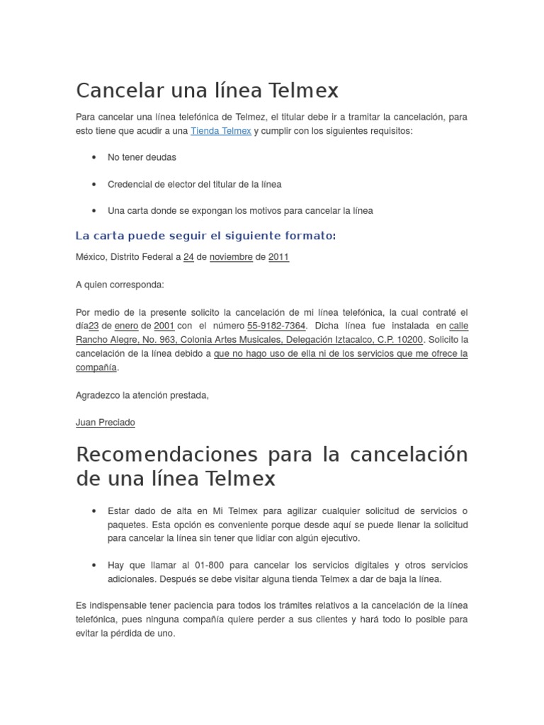 Cancelar Una L nea Telmex