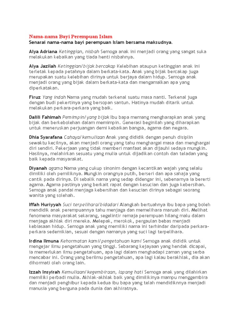 Nama Bayi Perempuan Islam Pdf