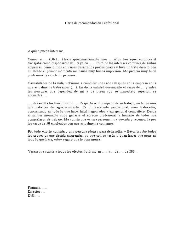 Carta de Recomendación Profesional | PDF | Negocios | Relaciones ...