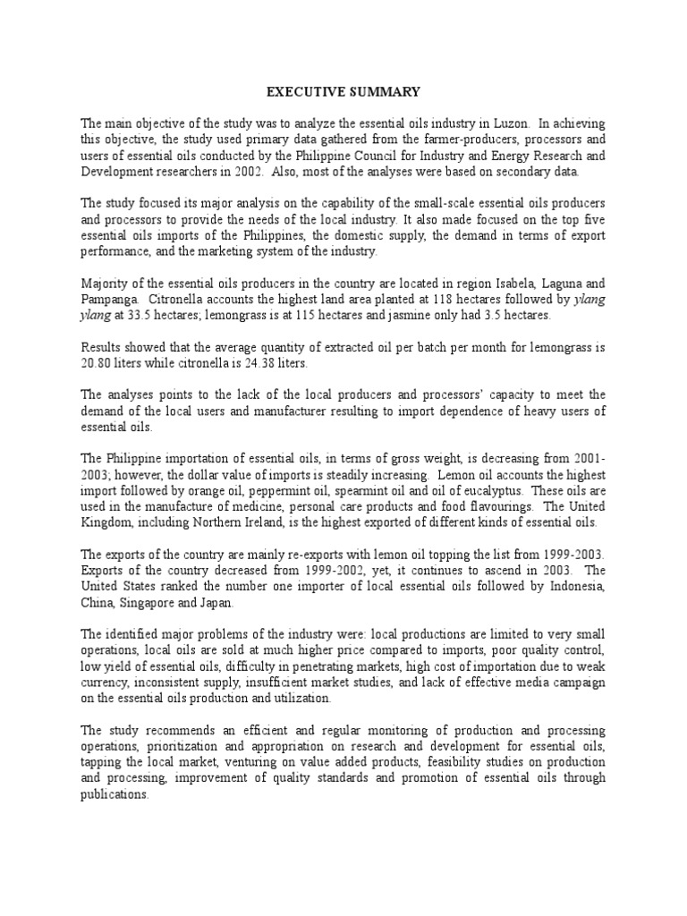 Executive Summary Essential Oil Imports