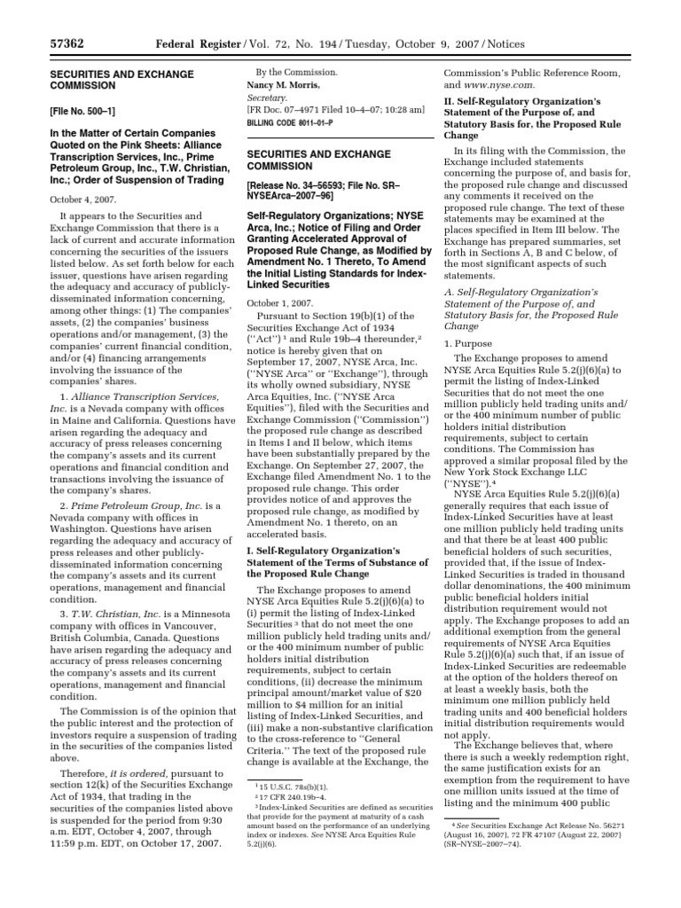 Notice Investment Company Act of 1940 Alliance Transcription Services