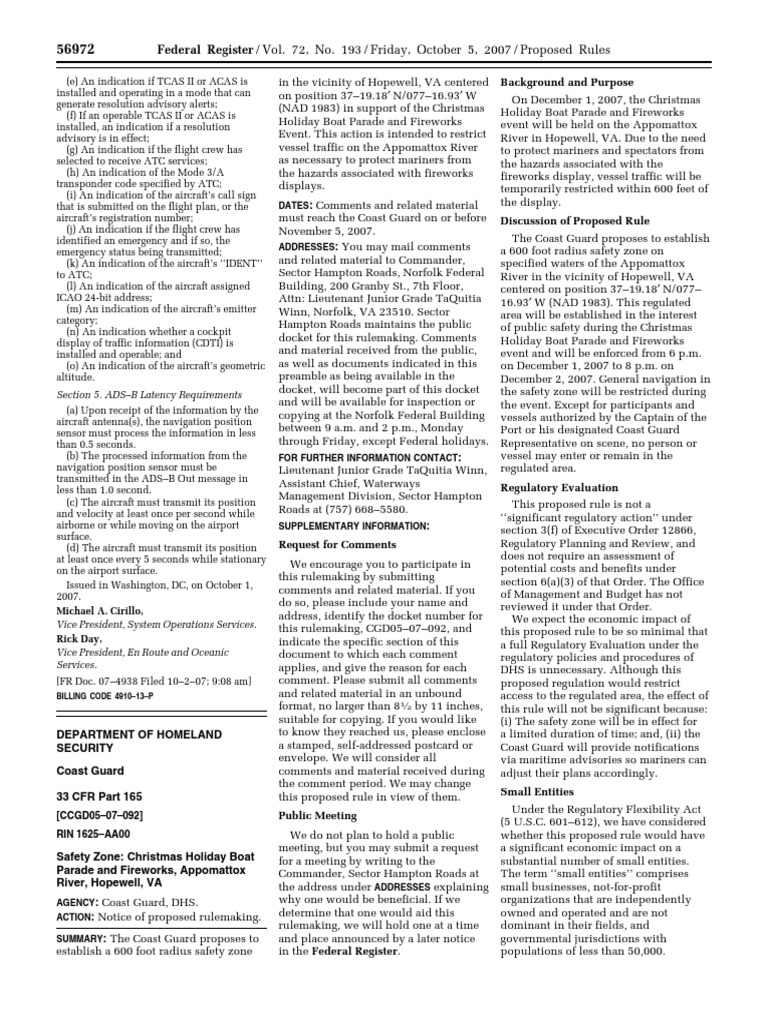 Proposed Rule Ports and Waterways Safety Regulated Navigation Areas