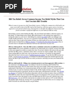 IRS Tax Relief: Seven Common Income Tax Relief Myths That Can Get You into IRS Trouble
