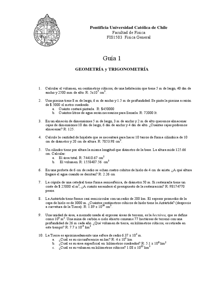 Guia 1 Fisica General | PDF | Triángulo | Geometría Elemental