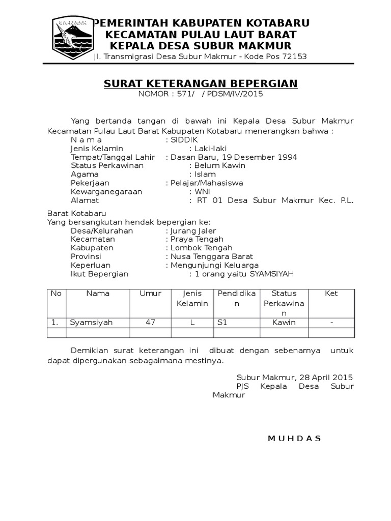 Surat Keterangan Bepergian