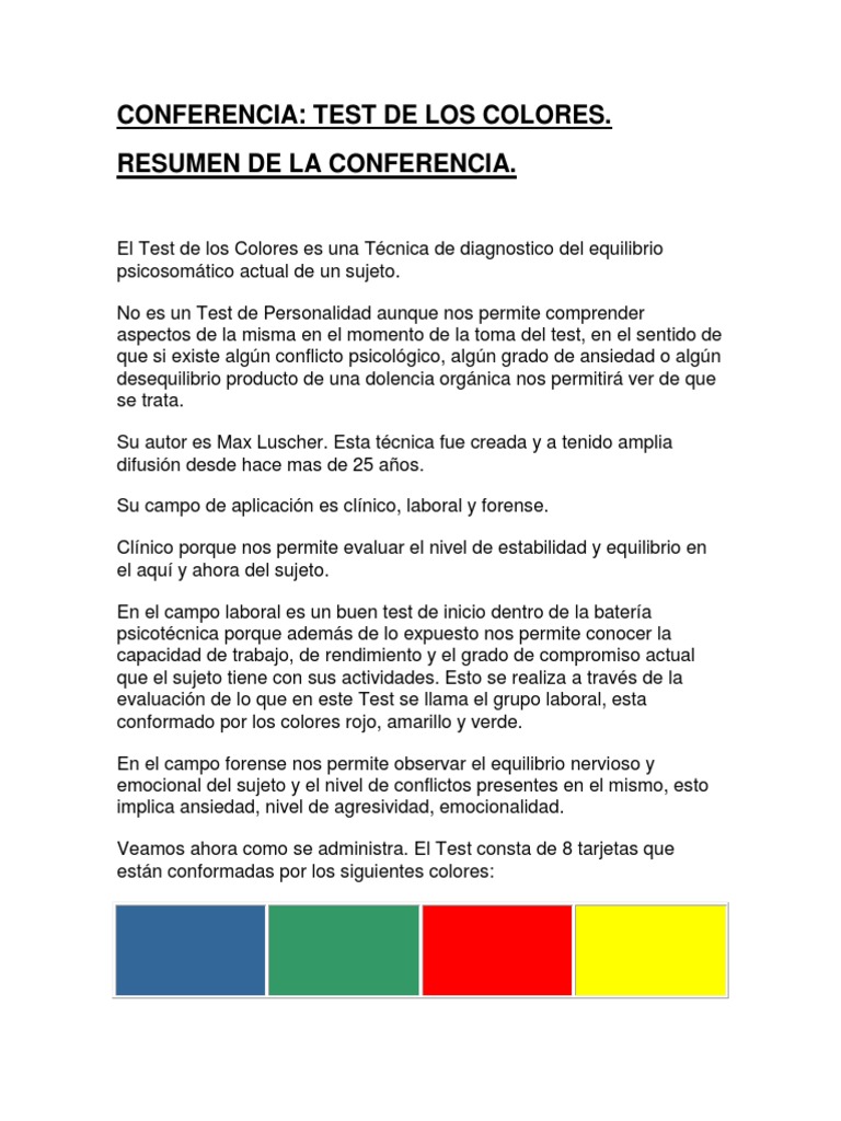 Test de Colores: Diagnóstico Psicológico | PDF | Color | Ansiedad