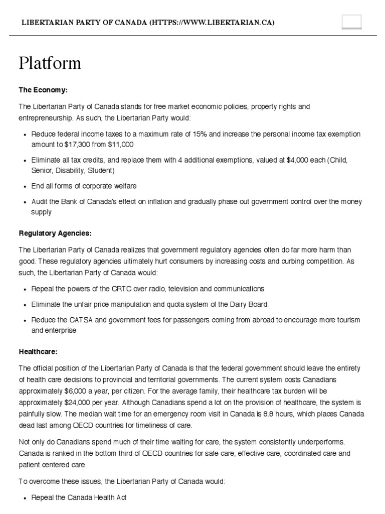 Platform Libertarian Party of Canada Home PDF Canada War On Drugs