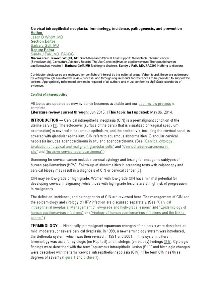 Cervical Intraepithelial Neoplasia | PDF | Cervical Cancer | Carcinogenesis