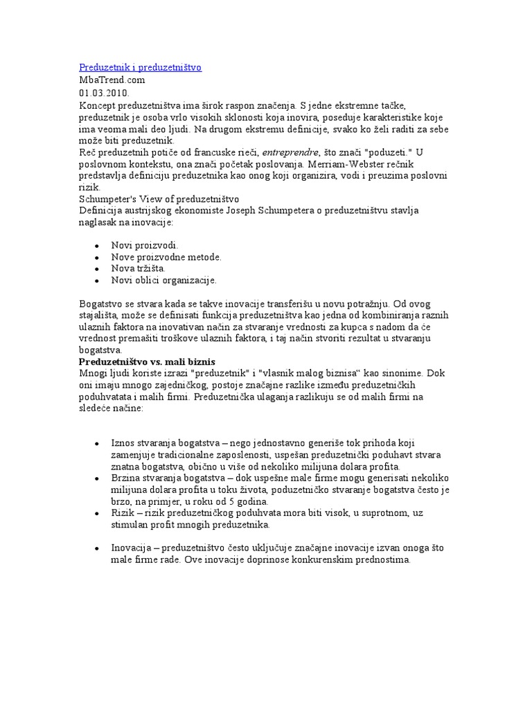 Preduzetnik I Preduzetništvo | PDF