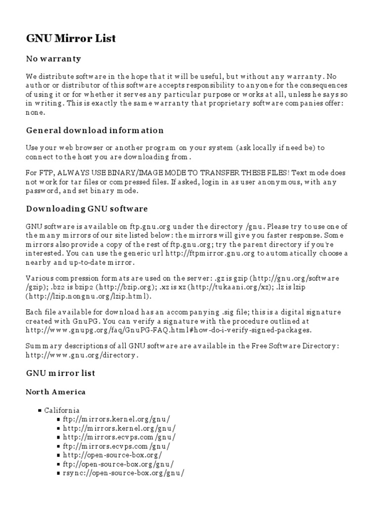 GNU Mirror List | PDF | Sharing | Free Content