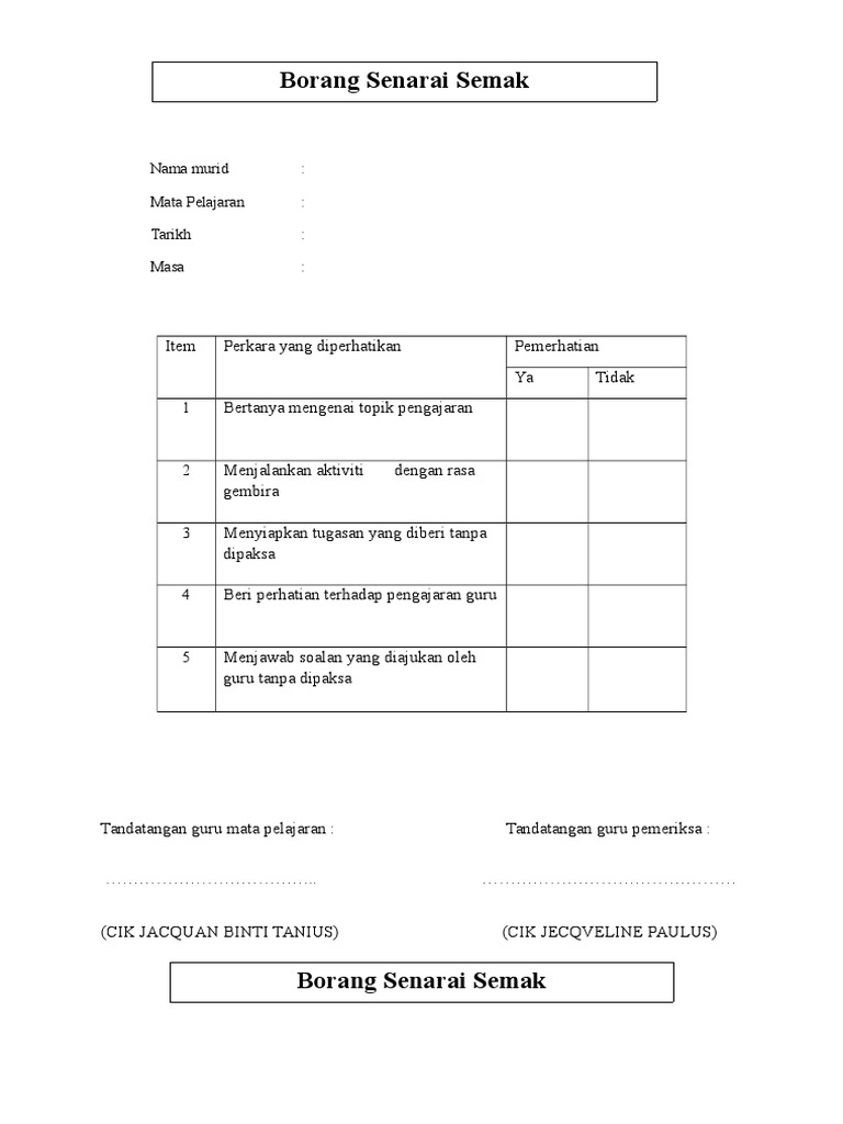 Borang Senarai Semak  PDF