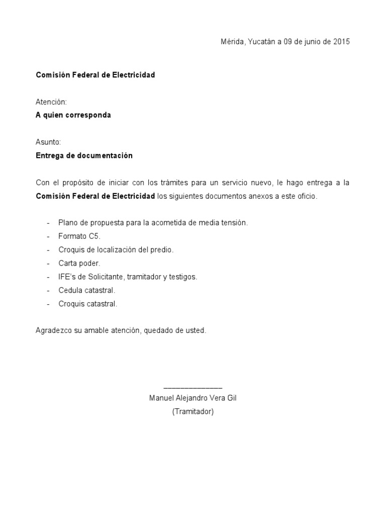 Carta Entrega Documentos